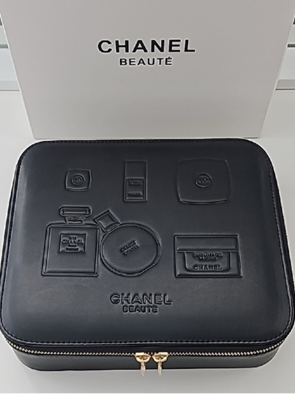 CHANEL Beauty Black Embossed Cosmetic Travel Case NIB